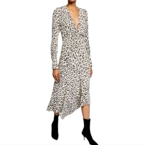 A.L.C. Eden Printed Tan Long-Sleeve Zip-Front Asymmetrical Silk Dress - Size 16